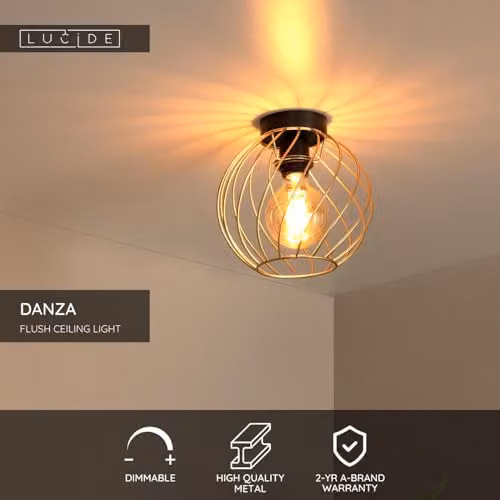 Lucide Danza Flush Ceiling Light in Gold/Brass, Diameter: 25 cm – 2