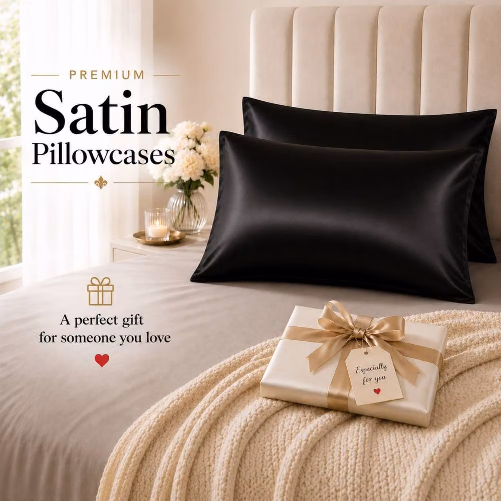 Pamposh Luxury Black Mako Satin Silk Pillowcase Set of 6, Standard Size – 7
