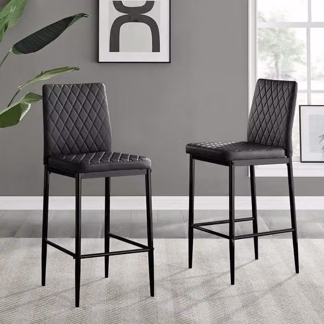 FurnitureboxUK Milan Faux Leather Bar Stools with Black Metal Legs, Pack of 2, Black