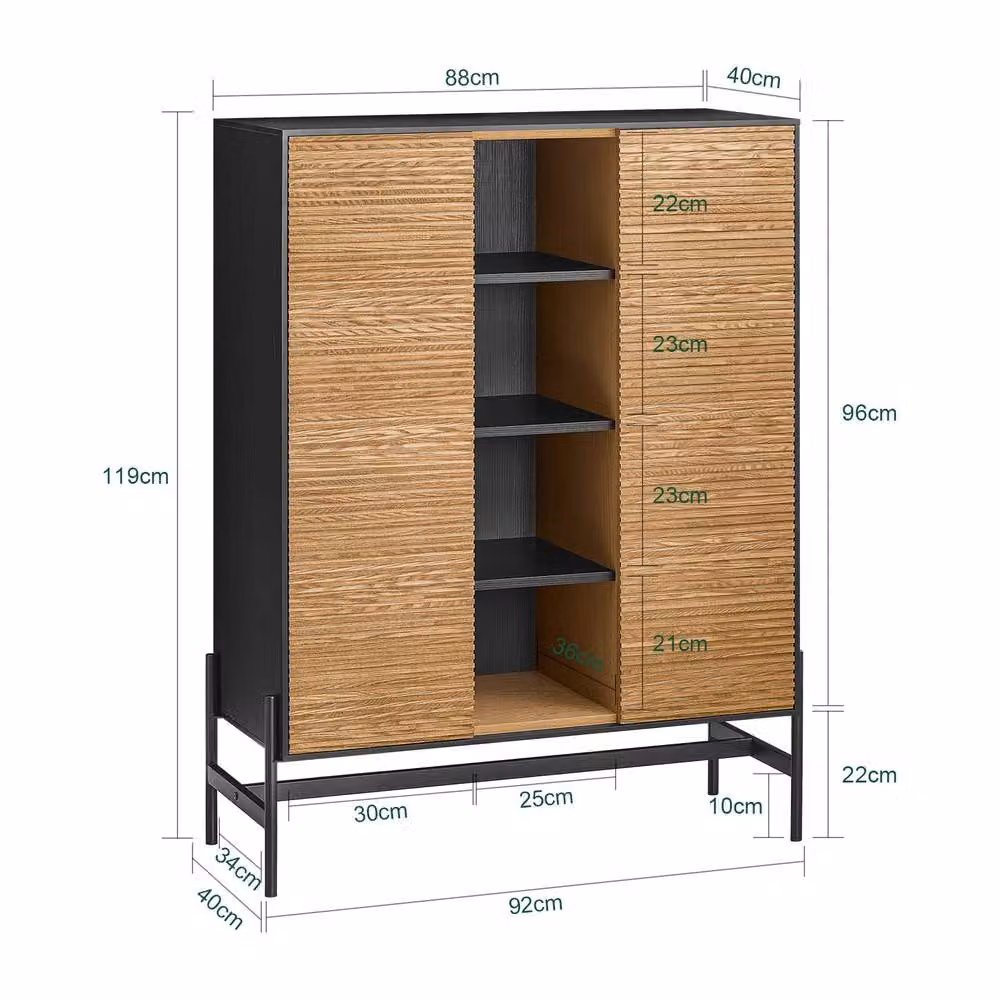 SoBuy Modern Slim Credenza in Oak with Wood and Metal Details – 3