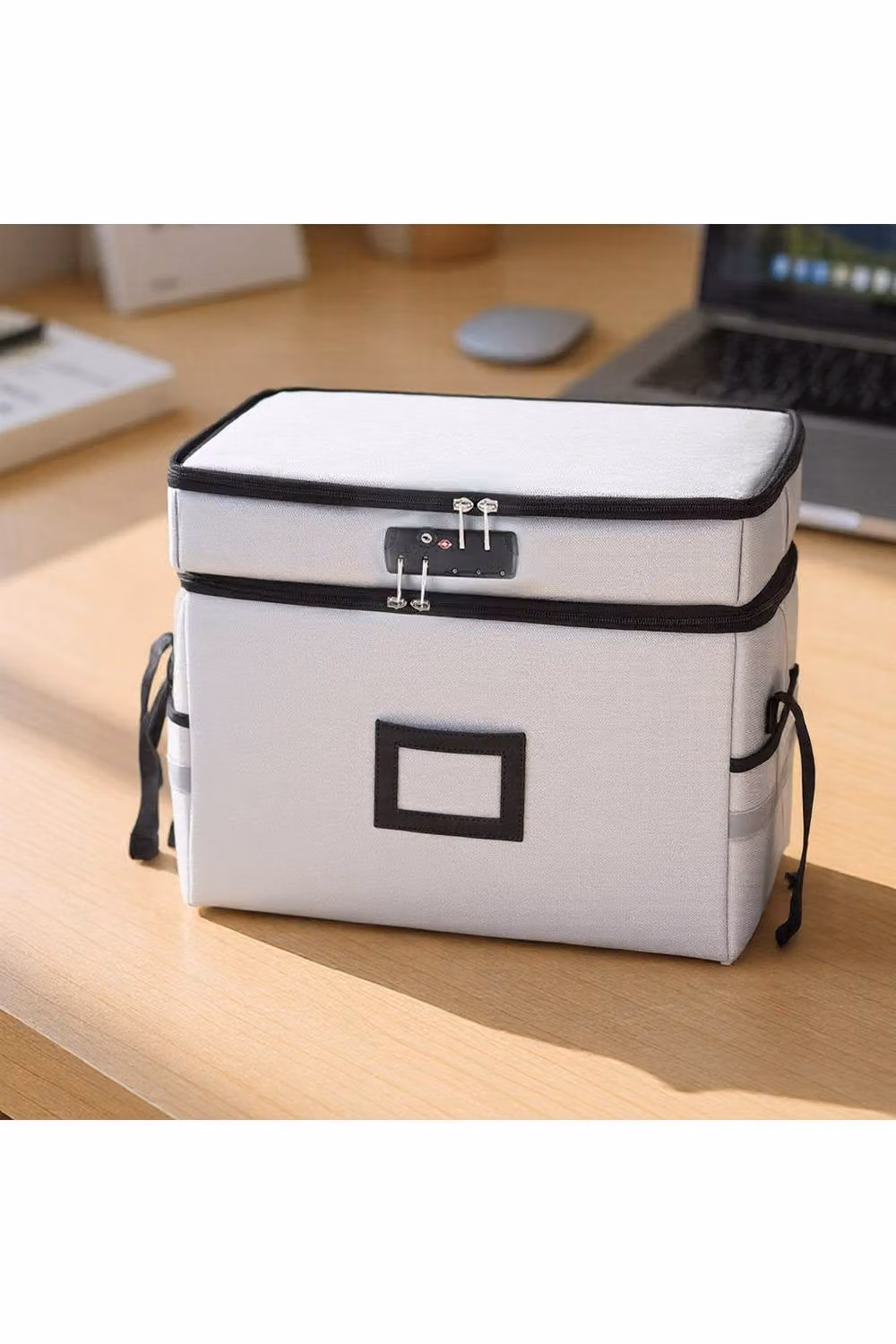 H&O Direct Portable Fireproof and Waterproof A4 Document Box with Dual Layers, Lock and Handles in Grey – 2