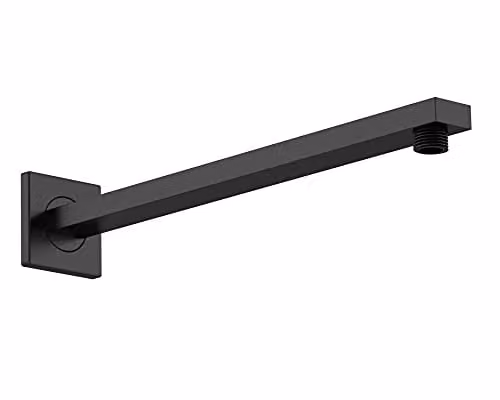 nuie ARM413 Windon Modern Square Wall Mounted Brass Shower Arm, Matt Black, Length: 355 mm