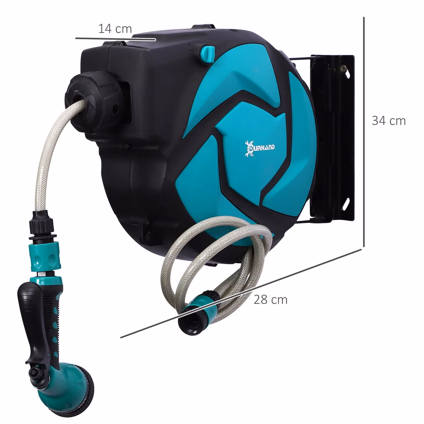 DURHAND Automatic Retract Water Hose Reel with Spray Nozzle in Green and Turquoise – 3