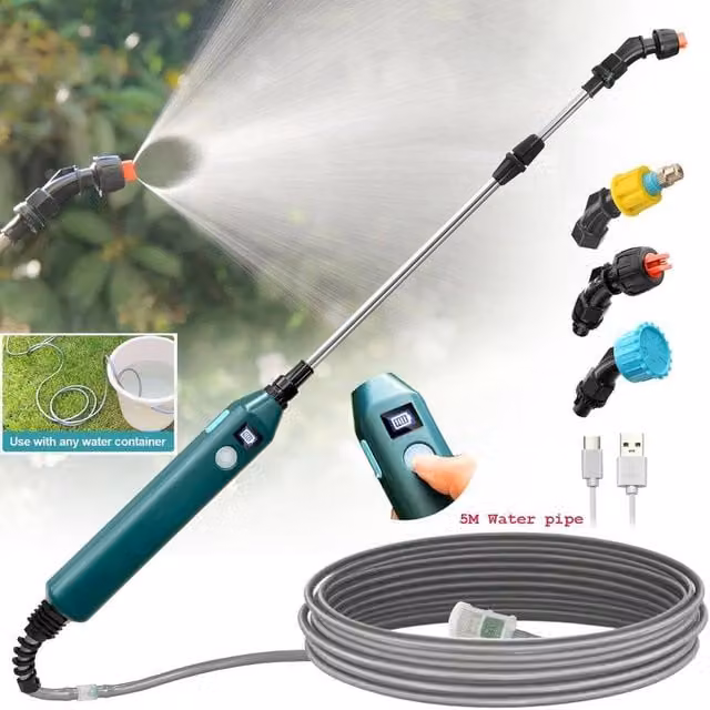 EONLION Rechargeable Electric Sprayer with Telescopic Wand and Multi-Pattern Nozzle in Green – 1