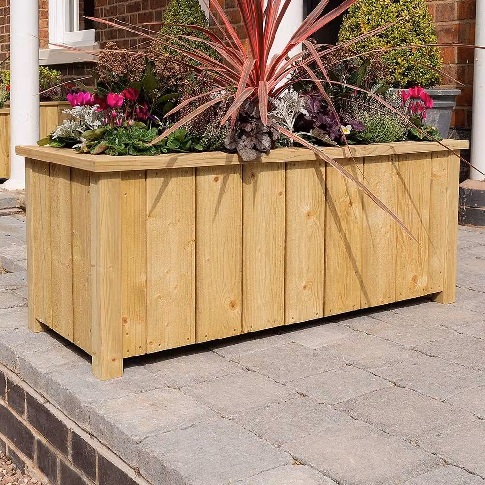 Rowlinsons Heritage Ornamental Garden Planter Tub, Brown Wood, W: 103 cm, D: 40 cm, H: 43 cm – 3