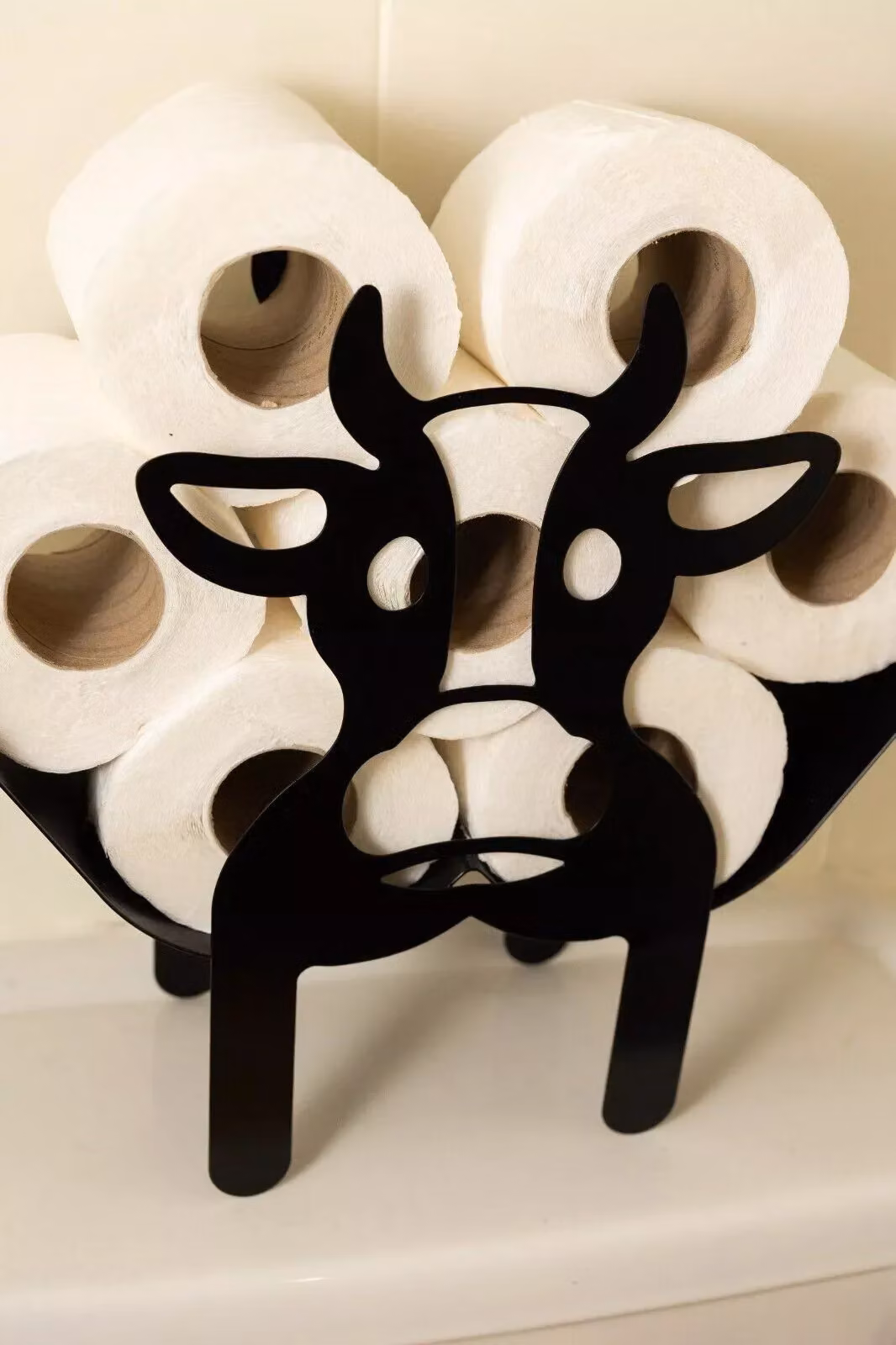 Marco Paul Cow Design Black Metal Freestanding Toilet Roll Holder and Spare Roll Holder – 4