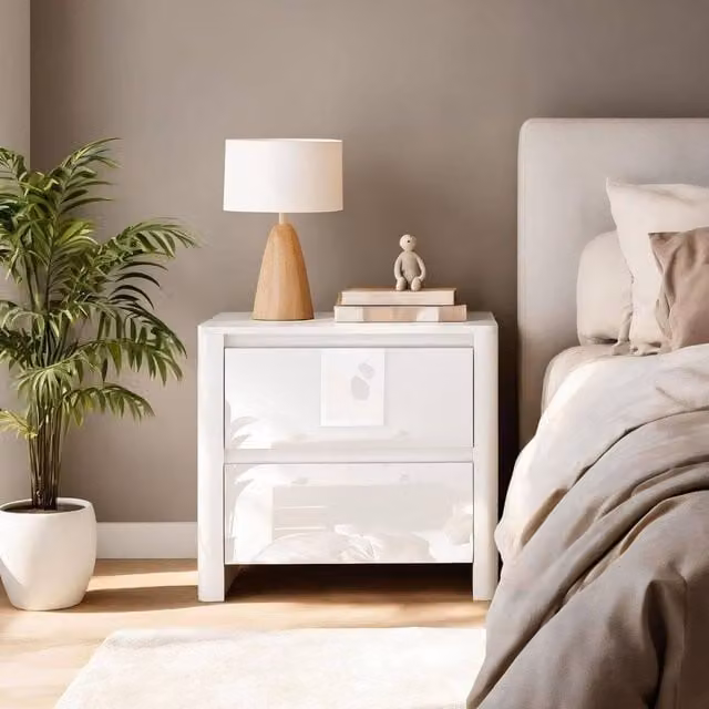 Home Source Ardenza White High Gloss 2 Drawer Bedside Cabinet W/D/H: 40 x 40 x 60 cm – 1
