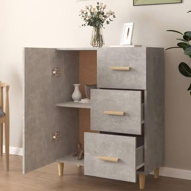 Berkfield Home Modern Abstract Sideboard in Concrete Grey, W/D/H: 69.5 x 34 x 90 cm
