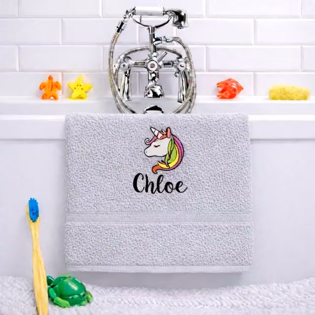 Duncan Stewart Personalised Children's Cotton Unicorn Bath Towel in Silver, W: 70 cm, H: 130 cm