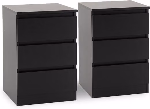 Seconique Malvern Set of 2 Black 3 Drawer Bedside Cabinets – 2