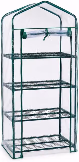 Grass Warehouse 4 Tier Mini Walk-In Greenhouse with Curved PVC Cover and Steel Frame, Green and Transparent, H 130 x W 130 x D 130 cm