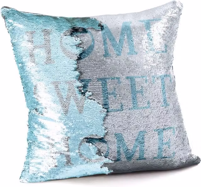 Velosso Home Sweet Home Square Sequin Cushion in Grey and Silver