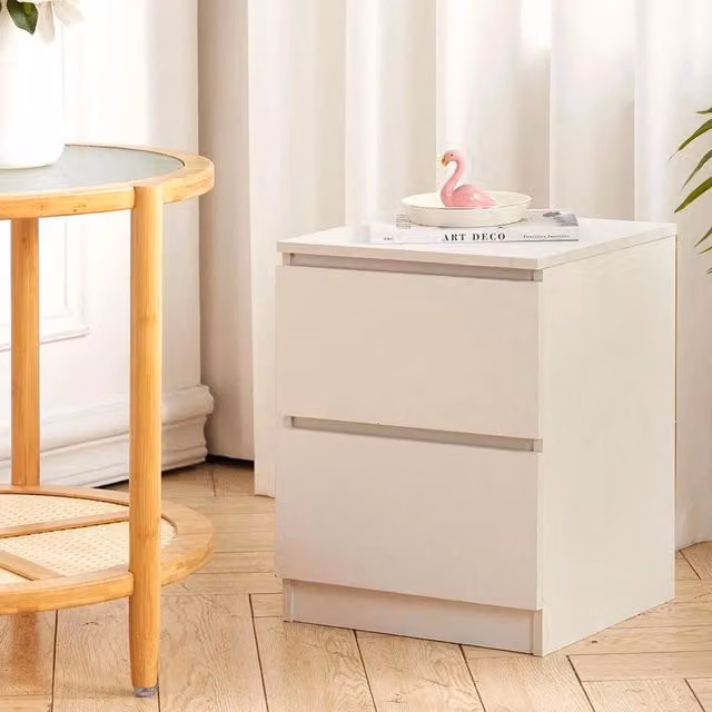 Nordara White 2 Drawer Wooden Bedroom Bedside Cabinet