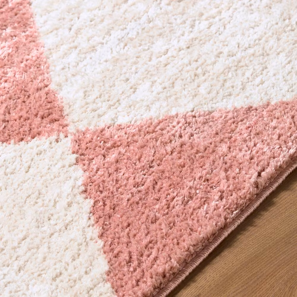 Livabliss Fossay Pink and Ivory Modern High Pile Diamond Pattern Washable Rug W: 160 cm, D: 215 cm – 3