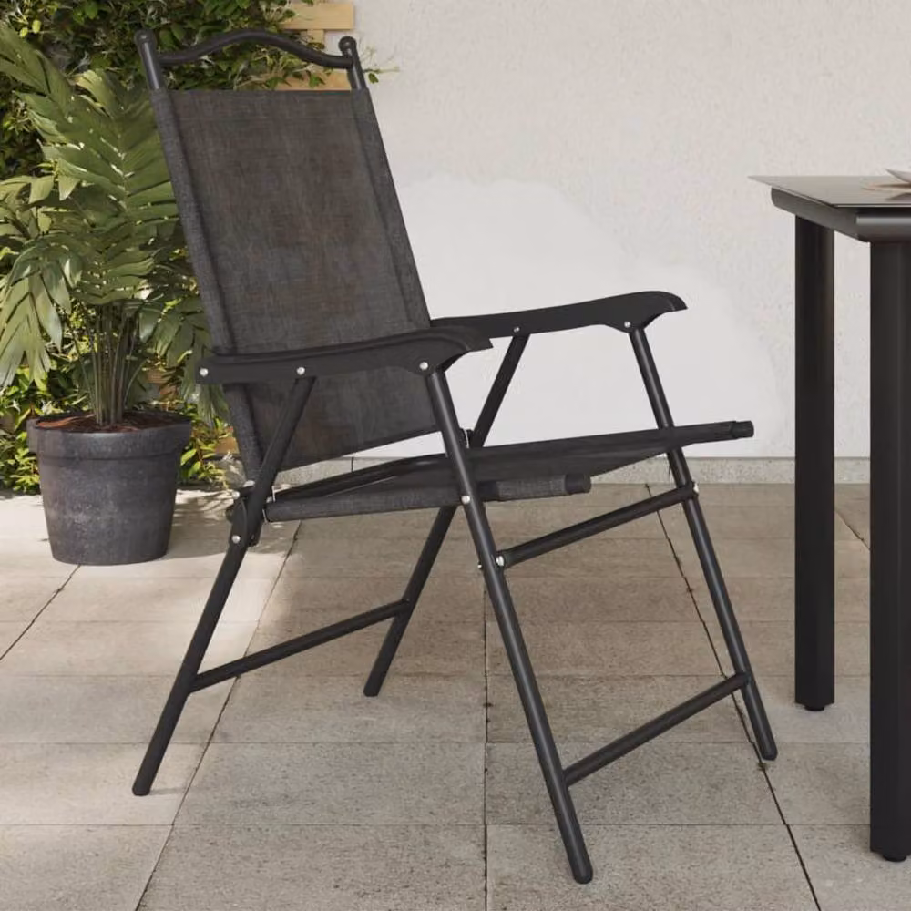 Berkfield Home Beautiful Set of 4 Folding Garden Chairs in Melange Grey Steel and Textilene – 2
