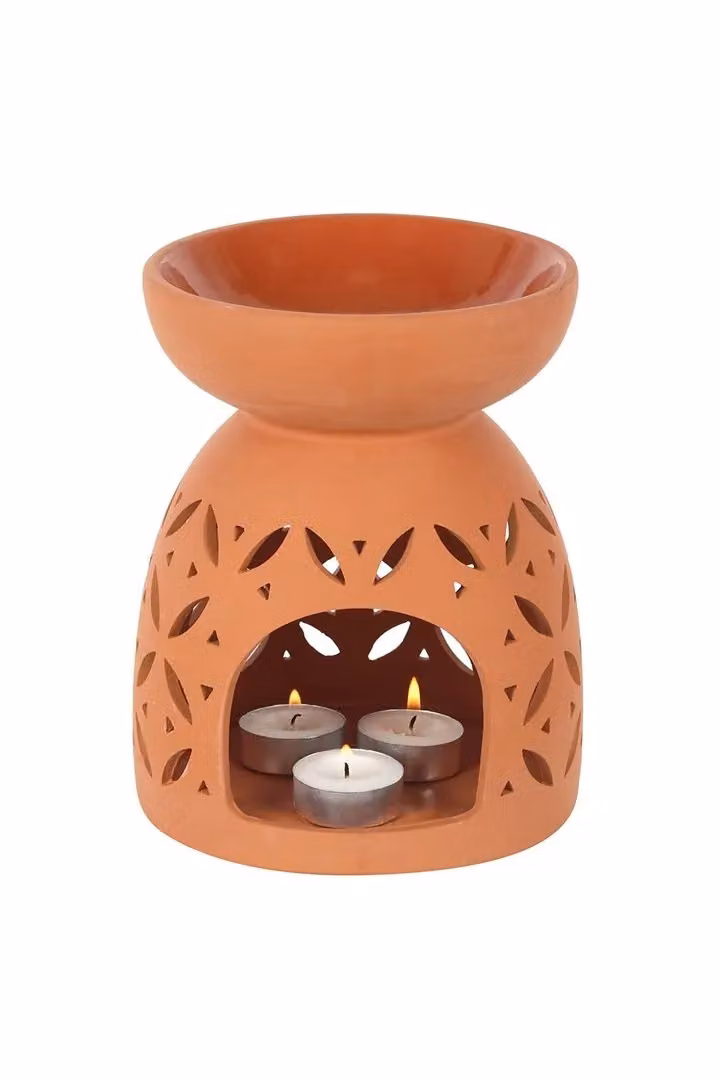 KDMD Giant Terracotta Oil Burner, Orange Ceramic Tabletop Tealight Holder – 2