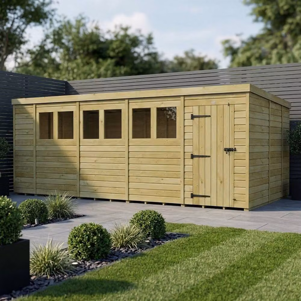 Buttercup Farm Pent Garden Shed with Single Door and Windows, Brown Timber – 2