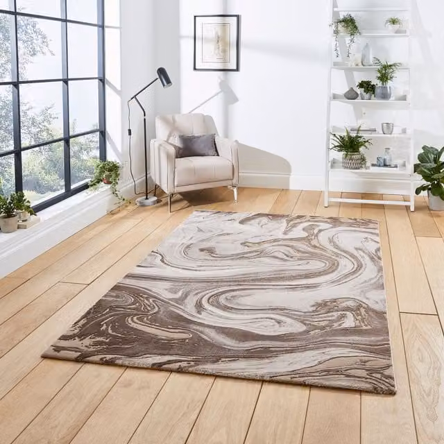Terrys Modern Abstract Rectangular Rug in Beige and Silver