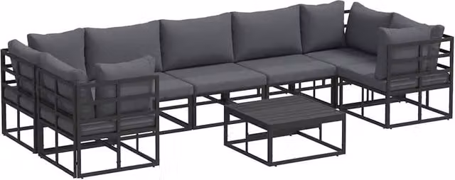 Berkfield Home 8 Piece L-Shape Garden Sofa Set with Black Powder Coated Aluminium Frame and Grey Upholstered Cushions