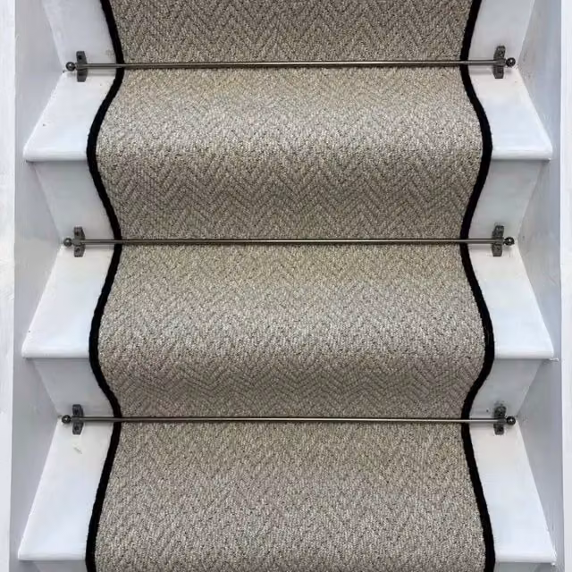 RainbowHome Andes Grey Herringbone Stair Runner with 100% Pure Wool Edge, W: 50 cm, L: 650 cm