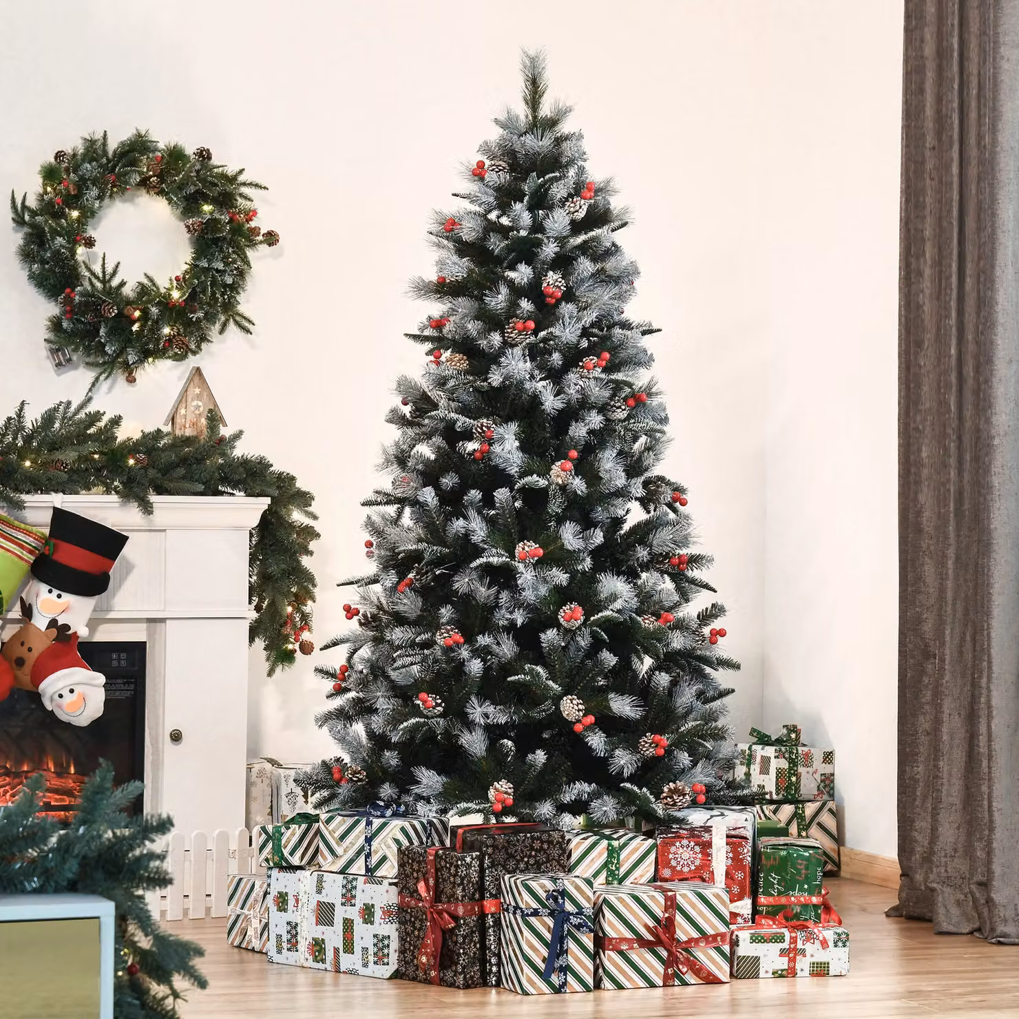 HOMCOM 6ft Artificial Snow Dipped Pencil Christmas Tree in Green – 2