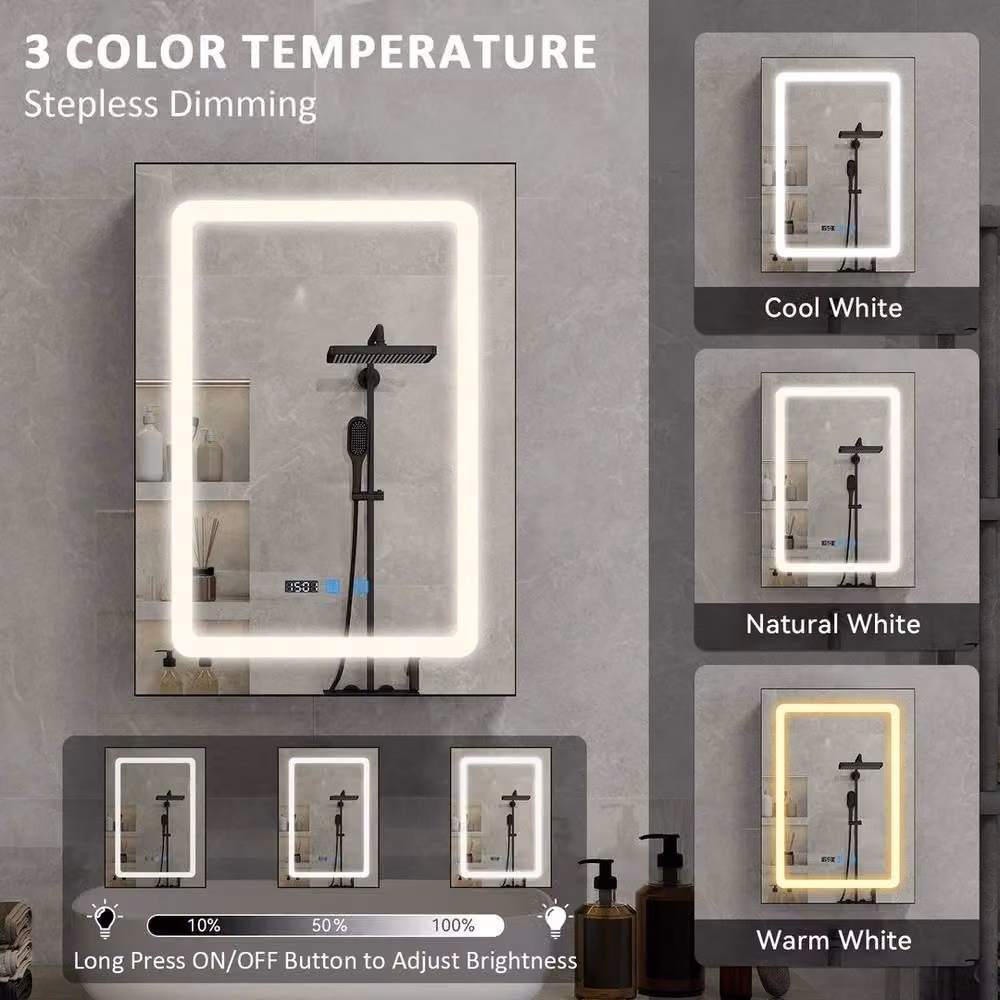 FLAVORA Modern Black LED Bathroom Mirror Cabinet with Integrated Lighting and Glass Doors – 4