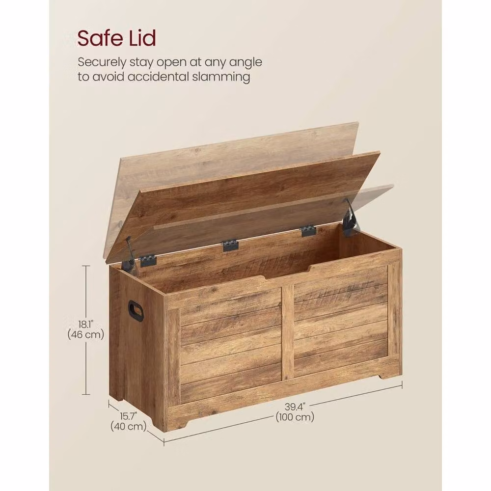 KORVIXA Brown Rustic Wood Storage Chest and Blanket Bench – 2