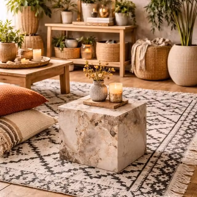 Wyld Haus Dingle Pandora Brown Marble Effect Side Table