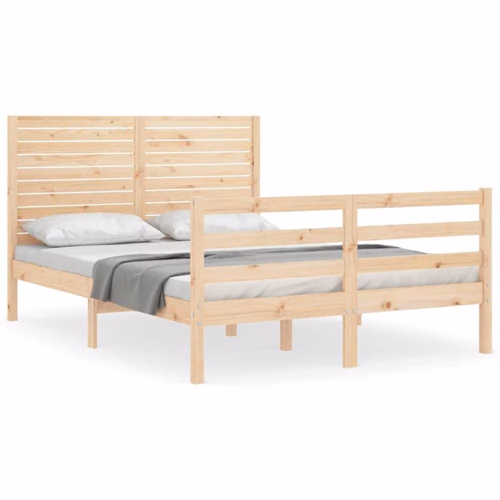 Berkfield Home Beautiful Solid Wood Bed Frame with Headboard in Brown, W/D/H: 140 x 200 x 145.5 cm – 2
