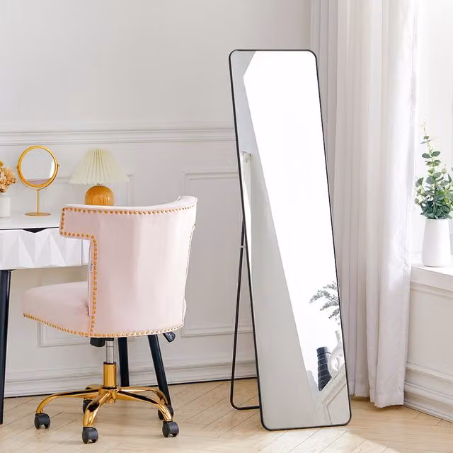 Livingandhome Modern Rectangular Full Length Mirror, Black, Standing or Hanging