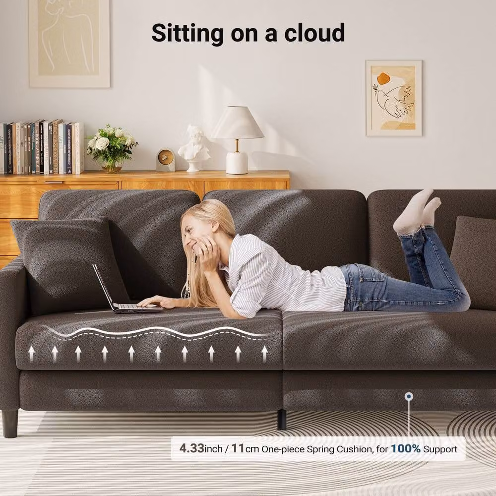 Dprodo 210cm Modern Teddy Fabric 3-Seater Sofa in Brown – 2