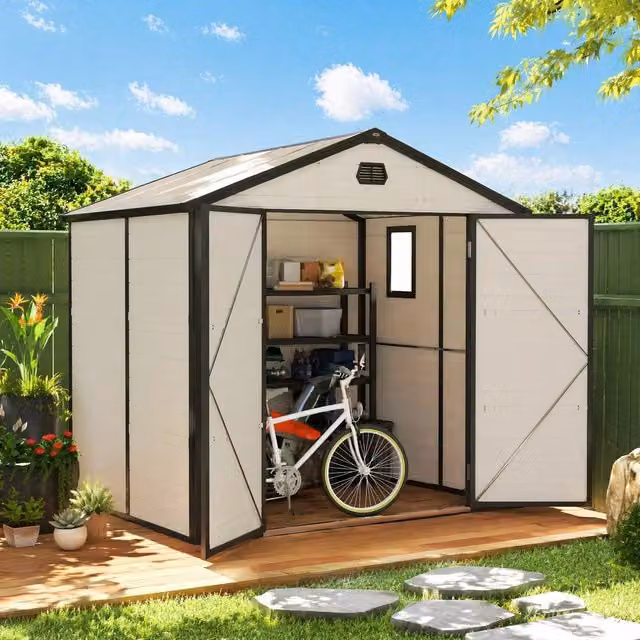 STILVORA Modern Metal Pent Garden Storage Shed in Beige, W/D/H: 240 x 228 x 190 cm