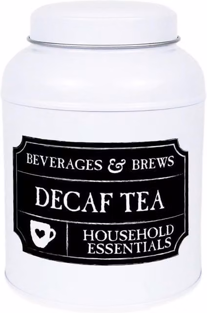 Purely Home Decaf Tea Canister, Small Domed Metal Kitchen Storage Tin in Black and White