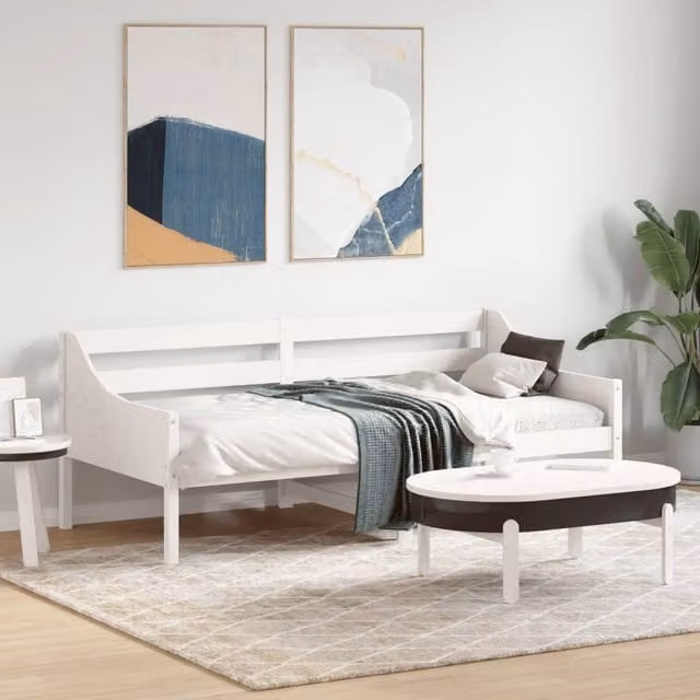 Berkfield Home Rustic White Solid Wood Pine Single Day Bed W/D/H: 90 x 190 cm – 1