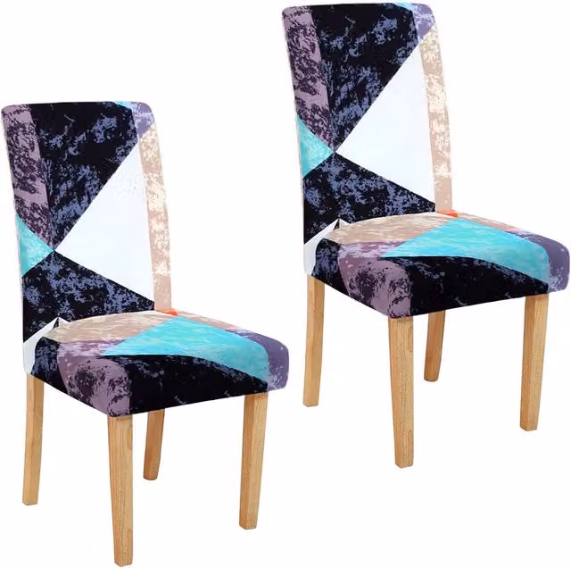 Roseley Blue and Multicolour Graphic Pattern 2 Dining Chair Stretch Removable Covers (Set of 2)
