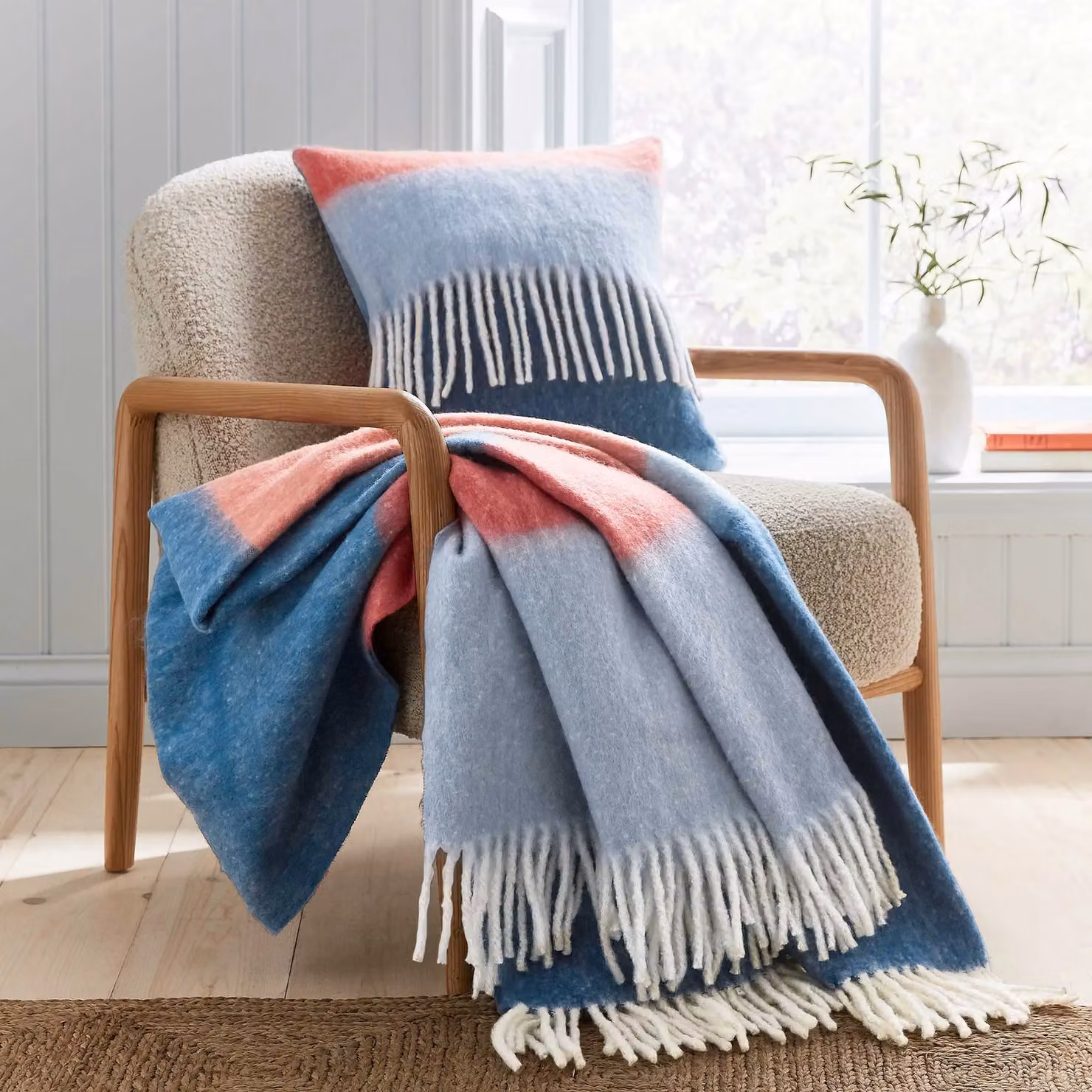 Land & Shore Striped Square Cotton Landscape Cushion, Blue and Red, W/D/H: 45 x 45 x 1 cm – 2