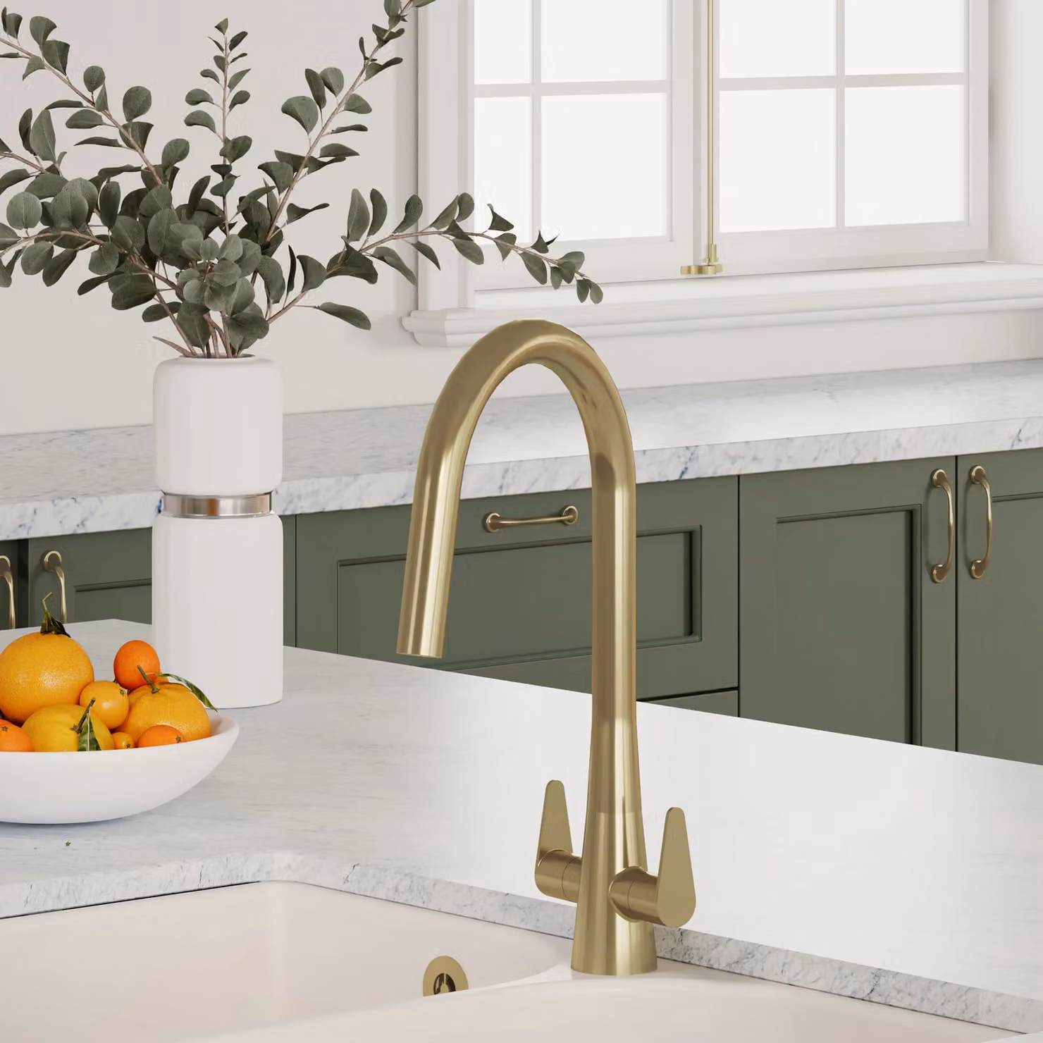 Balterley Situla Dual Lever Kitchen Mono Mixer Tap in Brushed Brass – 2