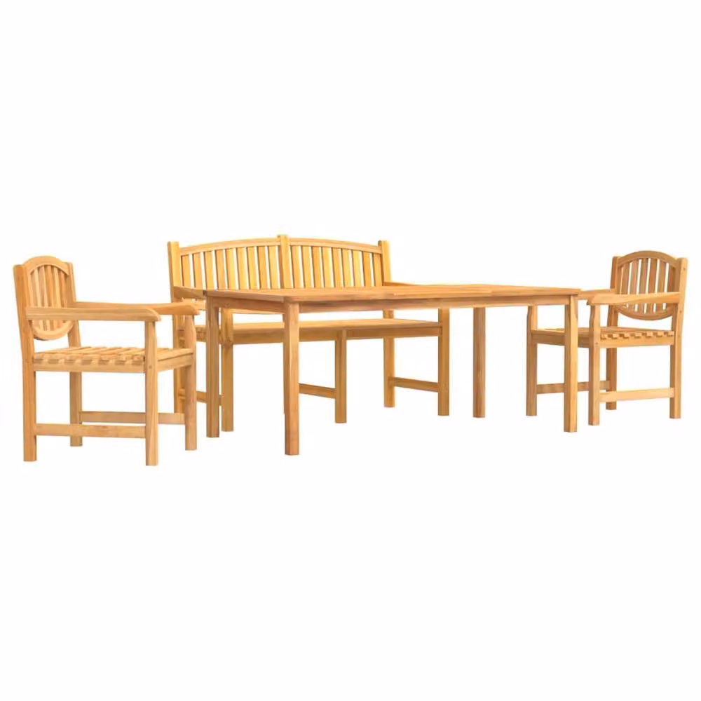 Berkfield Home 4 Piece Solid Teak Wood Garden Dining Set in Brown – 2