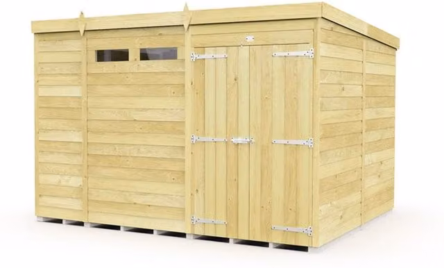 Buttercup Farm Brown Pent Security Wood Shed with Double Doors, W302 x D231 x H201 cm – 1