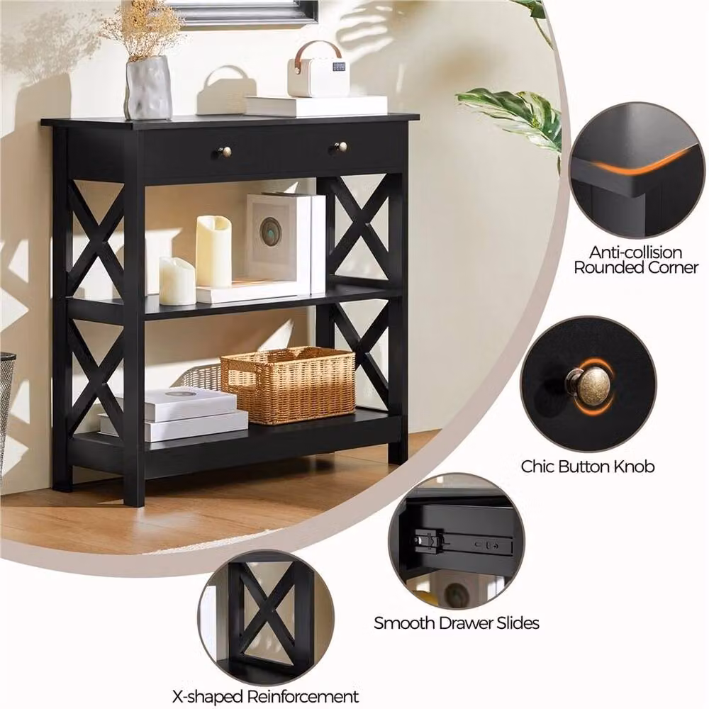 KORVIXA Modern Black Wooden Versatile Console Table W/D/H: 80 x 30 x 30 cm – 4