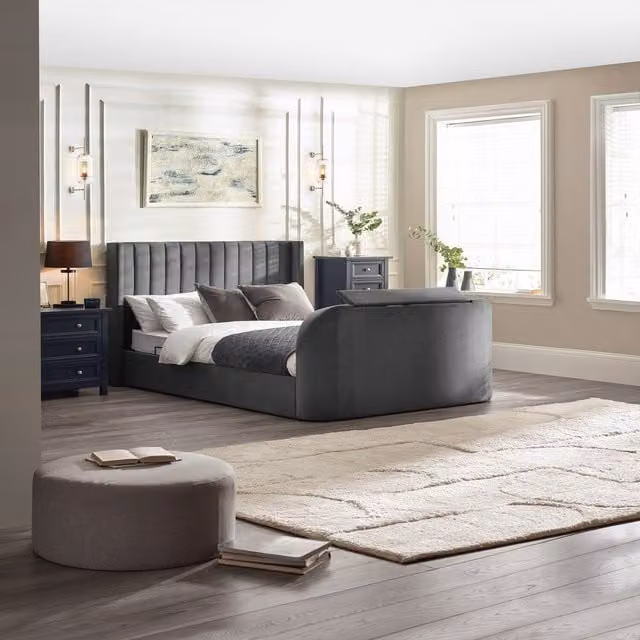 Julian Bowen Clara Upholstered Ottoman Bed in Grey, W/D/H: 180 x 200 cm