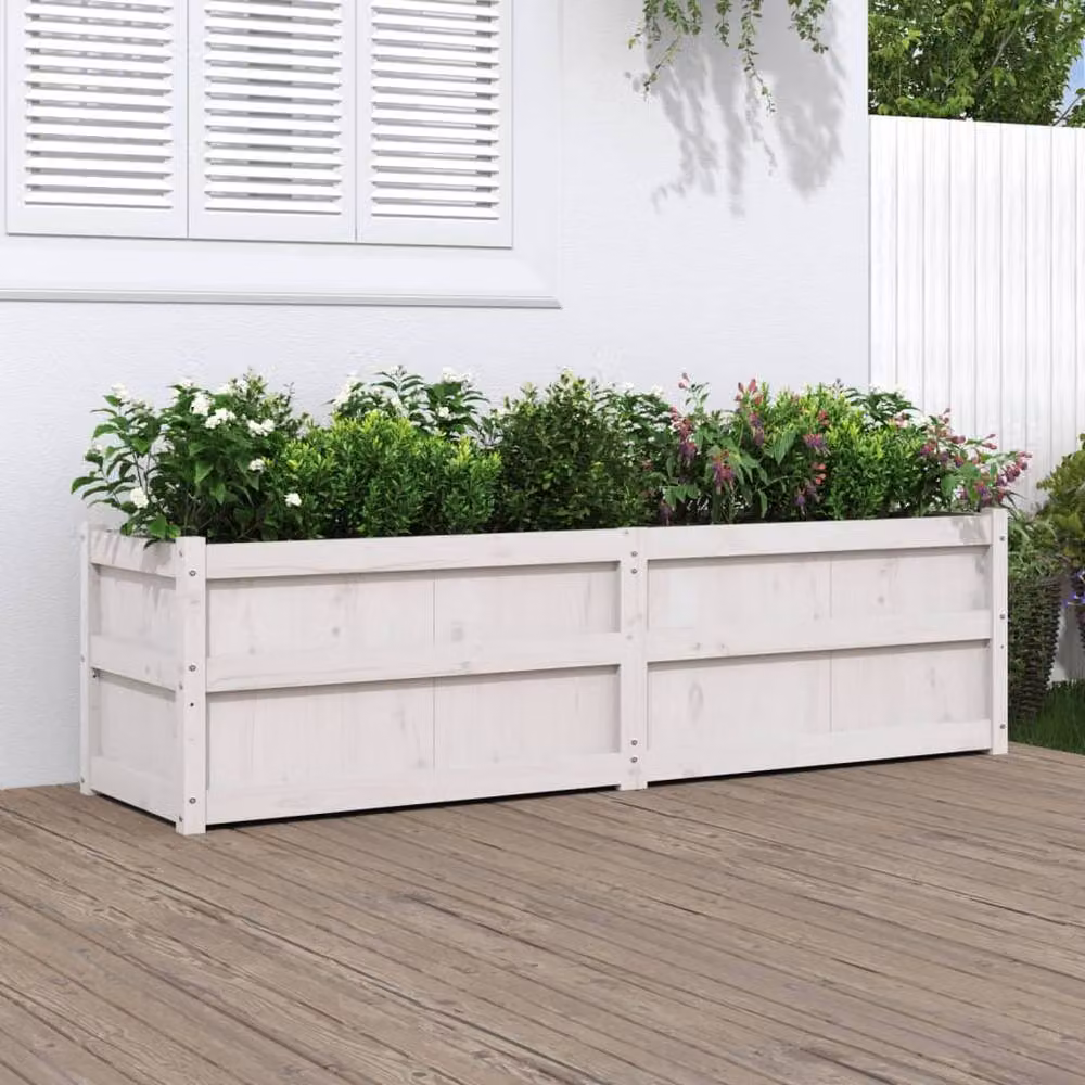 Berkfield White Solid Wood Pine Garden Planter Tub W: 180 cm, D: 50 cm, H: 50 cm – 2