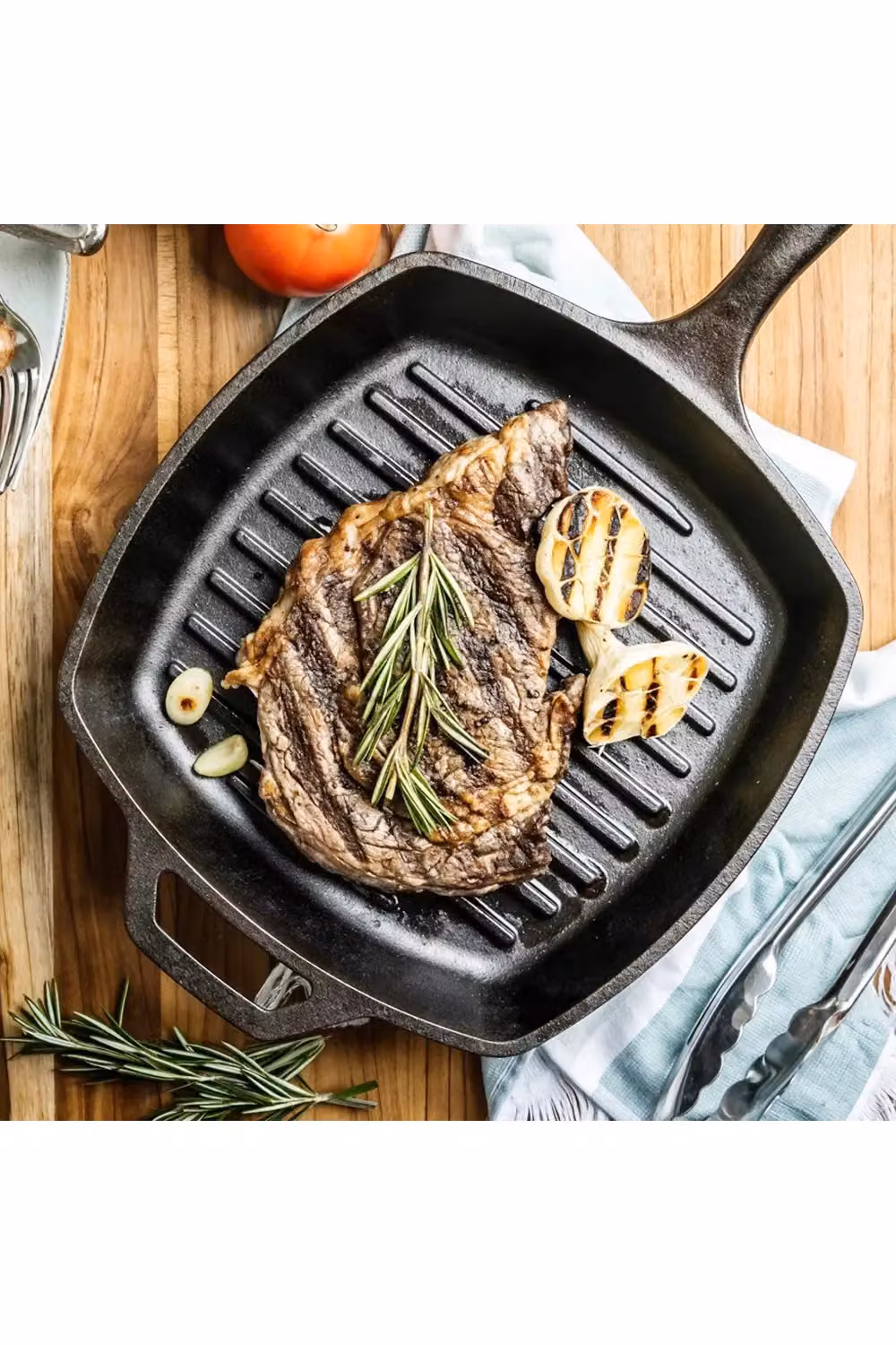 Living and Home Rectangular Cast Iron Grill Pan, 27 cm, Black – 3