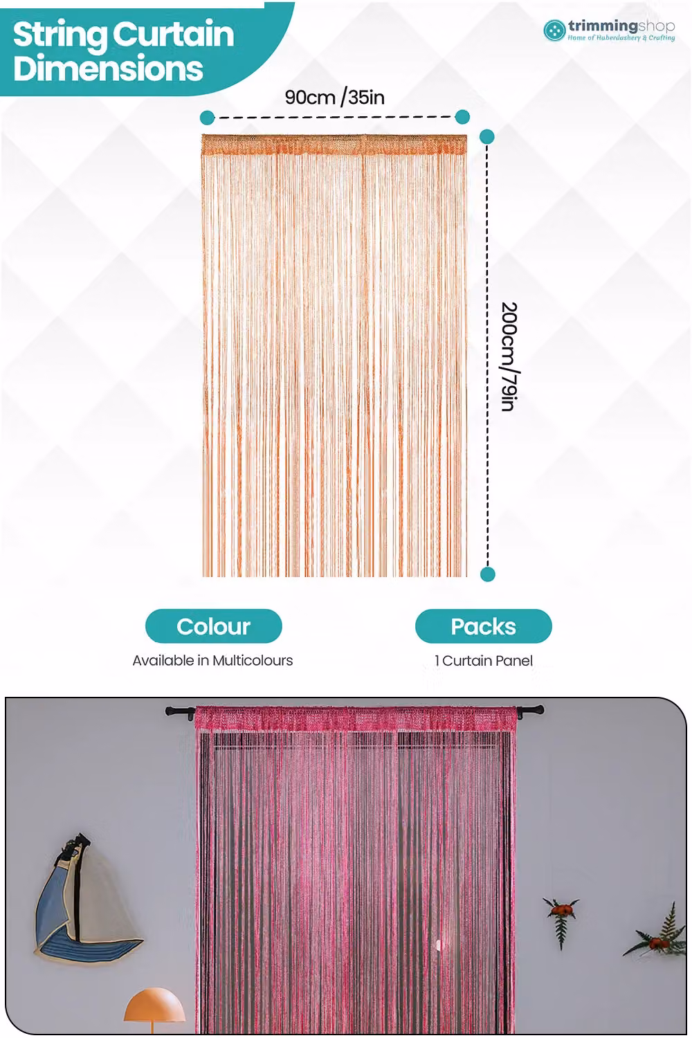 Neel Blue Orange Glitter String Curtain Polyester Fringe Spaghetti Tassel Panel, W: 90 cm, H: 200 cm – 2