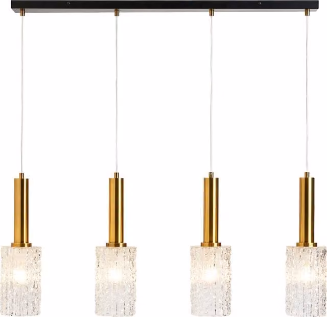 Litecraft Hugo 4 Light Glass Bar Pendant Light in Gold and Brass