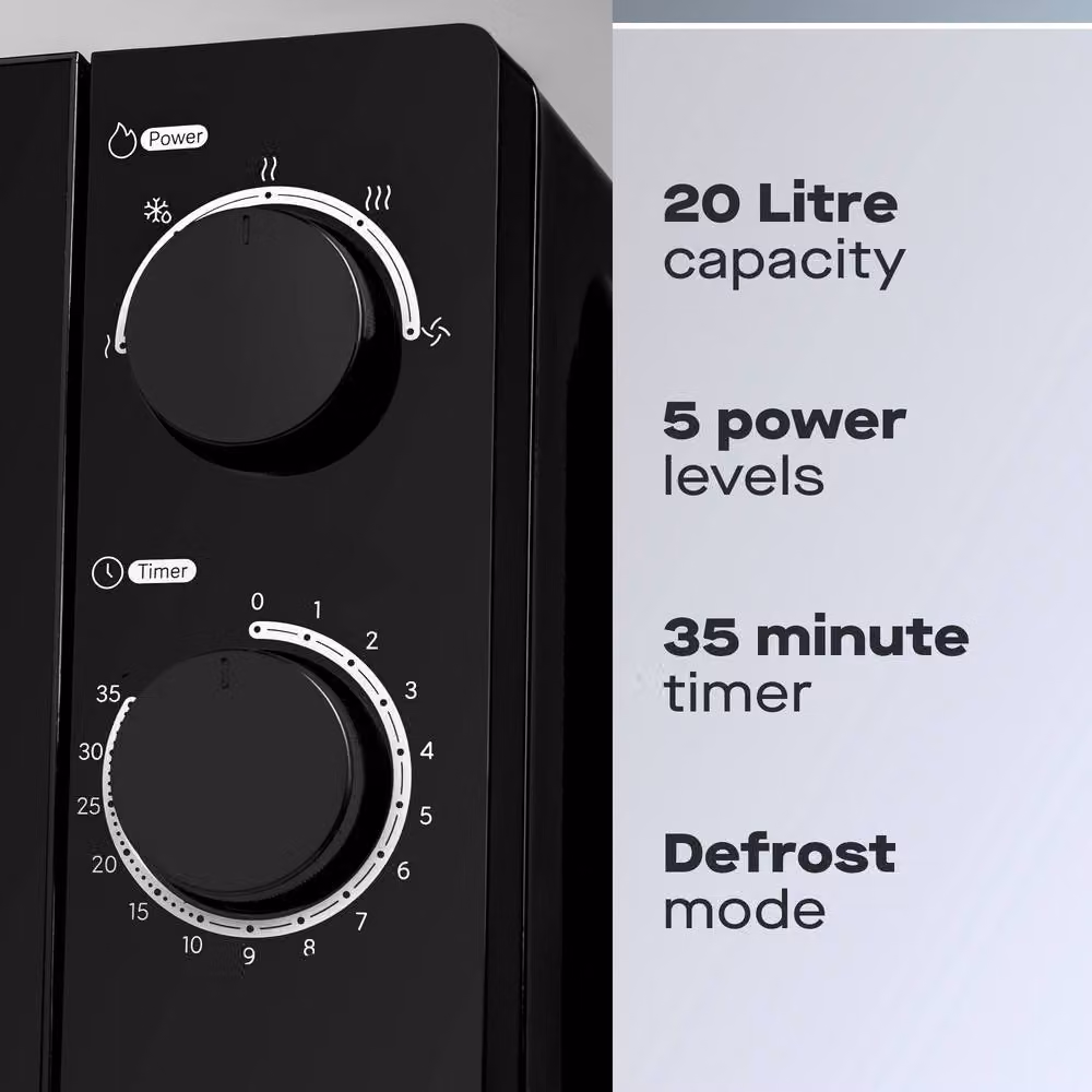 Daewoo 20L 700W Manual Solo Microwave Oven with Defrost, Black – 2