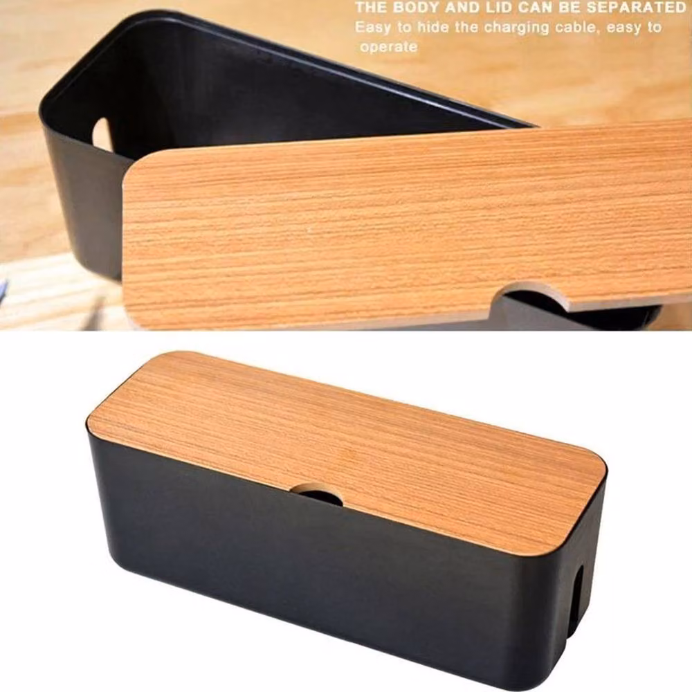 KORVIXA Black Cable Storage Box with Lid, Width: 80 cm – 3
