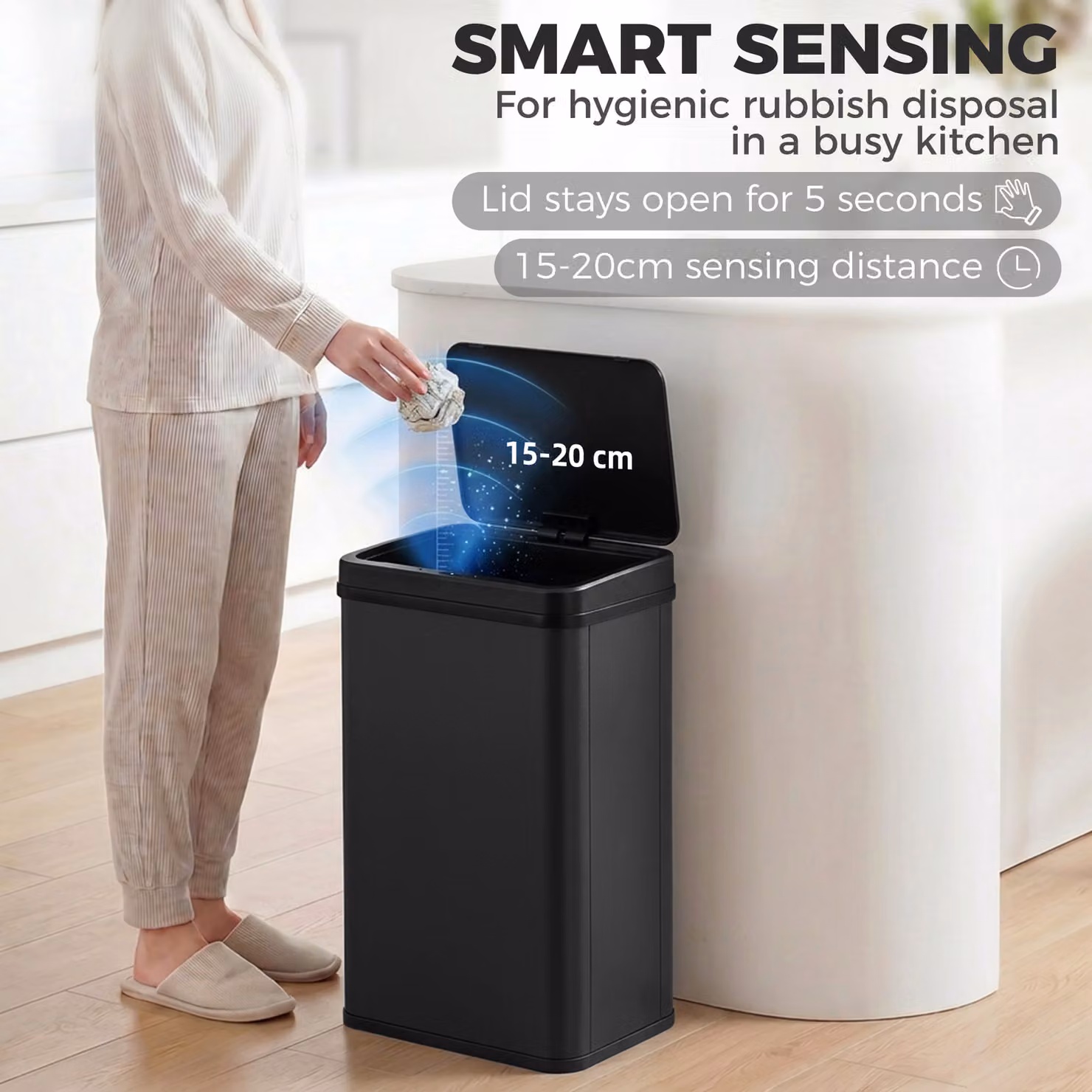 HOMCOM 40L Stainless Steel Automatic Motion Sensor Kitchen Bin with Soft-Close Lid, Black – 4