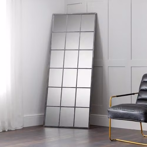 Julian Bowen Somma Large Window Mirror in Silver/Grey, H: 180 x W: 70 x D: 2.5 cm