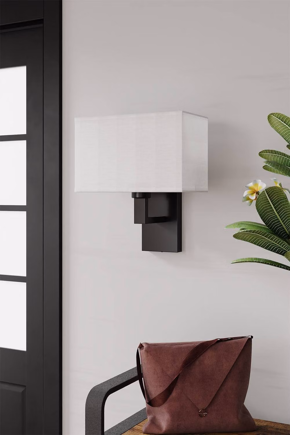 Living and Home Vintage Wall Lamp with Black Metal and White Fabric Shade – 2